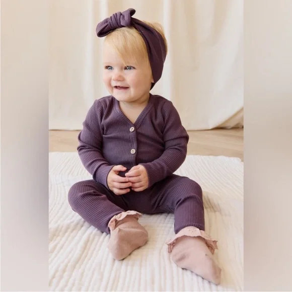 Purple Ribbed Kids Leggings - Picture 1 of 3